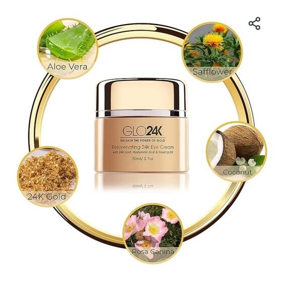 ANTI AGING EYE CREAM GLO24K REJUVENATING CREAM MINIMIZES WRINKLES & FINE LINES - Picture 2 of 6